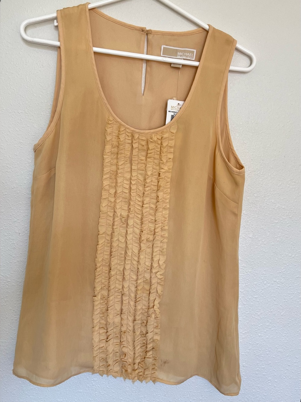NWT Michael Kors Tan Ruffle Front Sleeveless Blouse Top